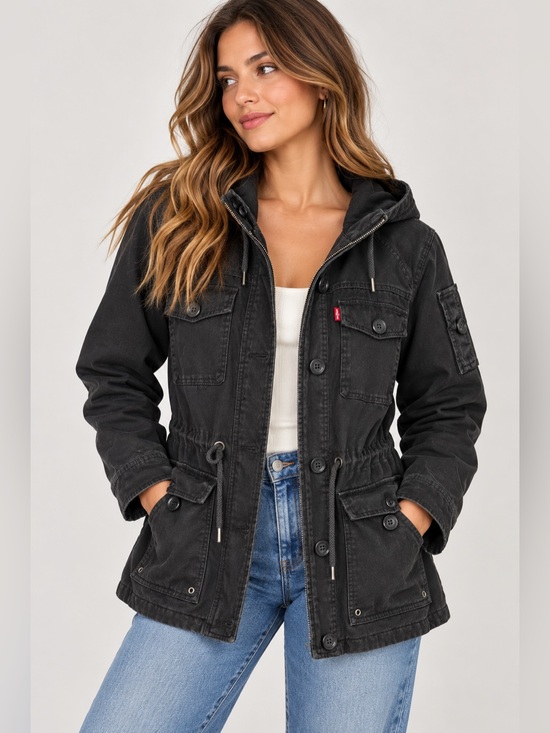Levi's Jackets & Blazers - Levi’s Black Hooded Utility Field Jacket Women’s L Military Cargo